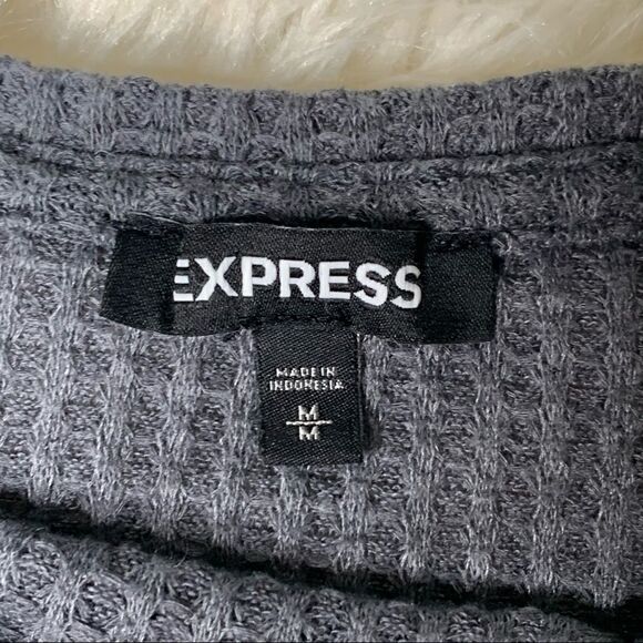 Dark Heather Gray Express Waffle Knit Cutout Top Size M - Picture 5 of 12